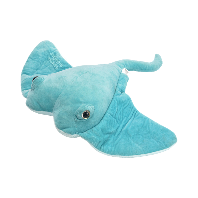 Leuke en blauwe mariene duivelsvis met klittenband van pluche speelgoed uit het oceaanleven