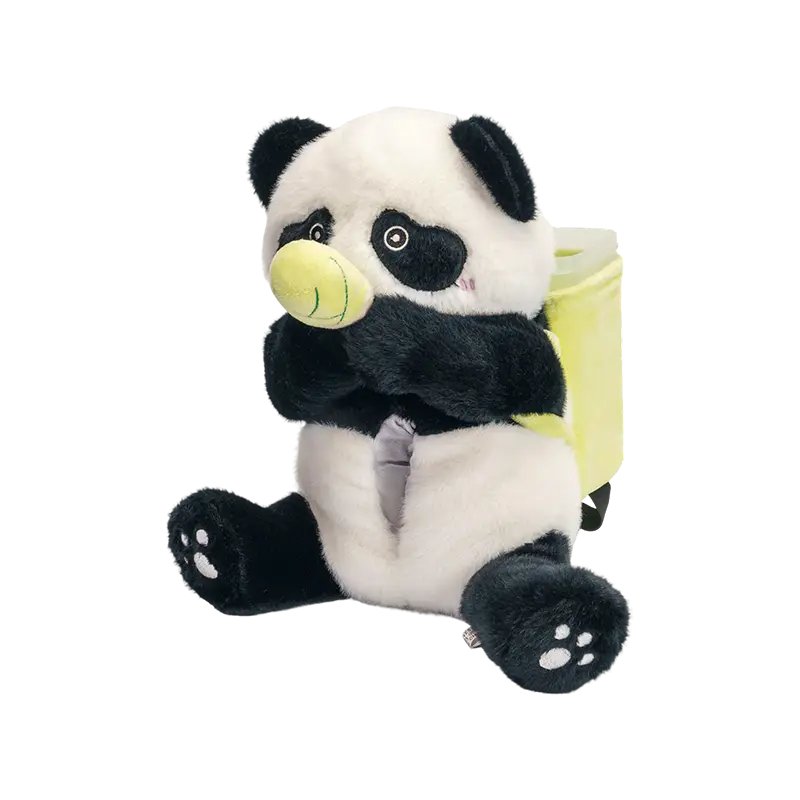 Schattige zittende knuffelpanda met mandje Schattige zittende knuffelpanda met mandje