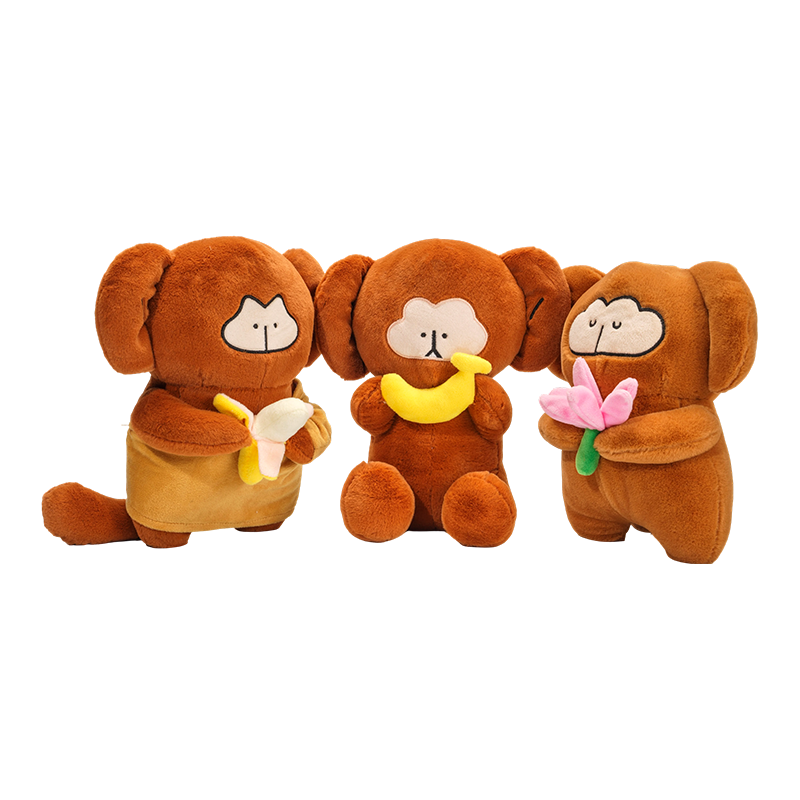 Schattige knuffelapen met banaan en bloem