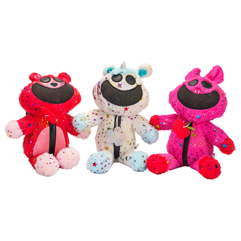 Fantasie uniek pluche konijn in rood, roze en wit