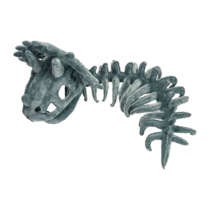 Donkergrijze pluchen muts met dinosaurusskelet voor volwassenen