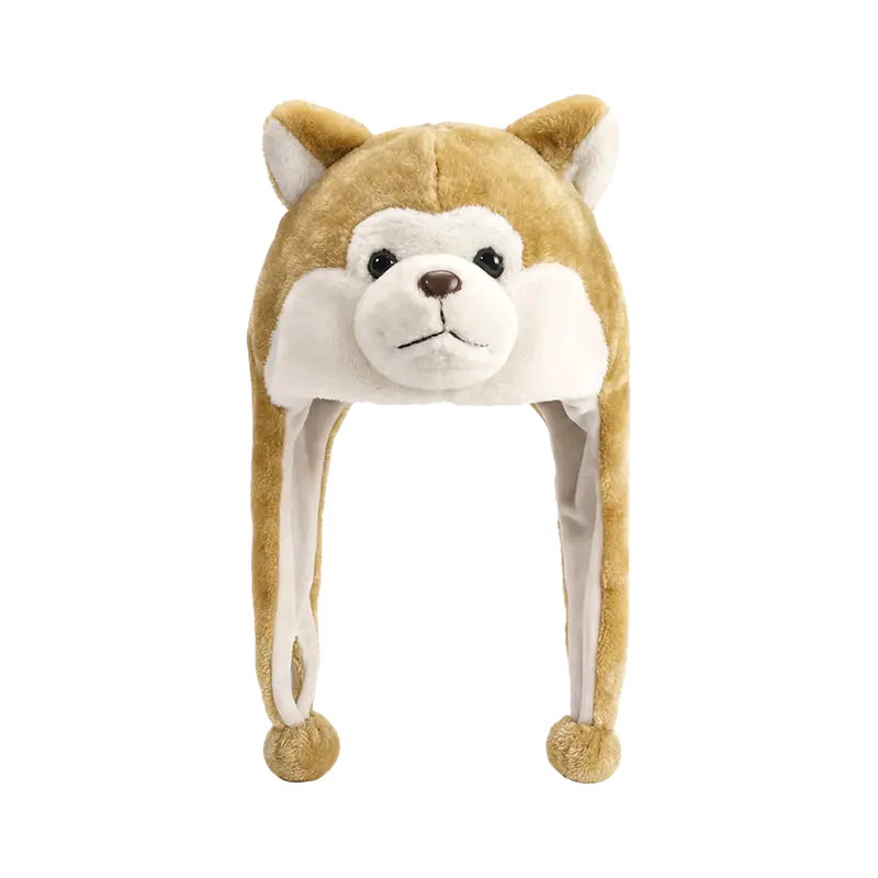 Beige pluchen hoed met puppygezicht