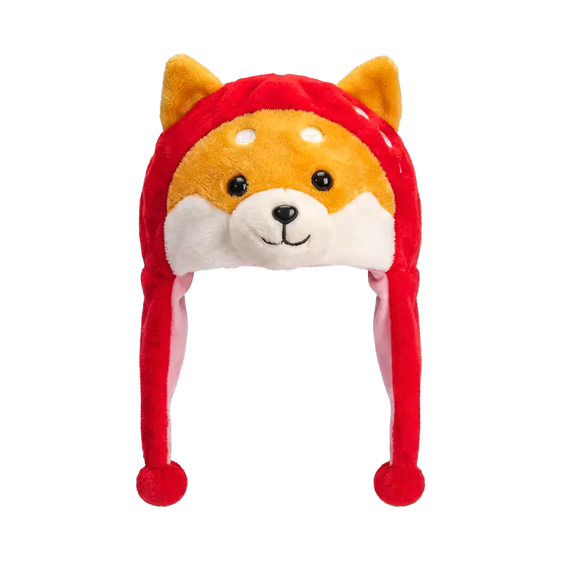 Scharlakenrode pluchen hoed met shiba-look