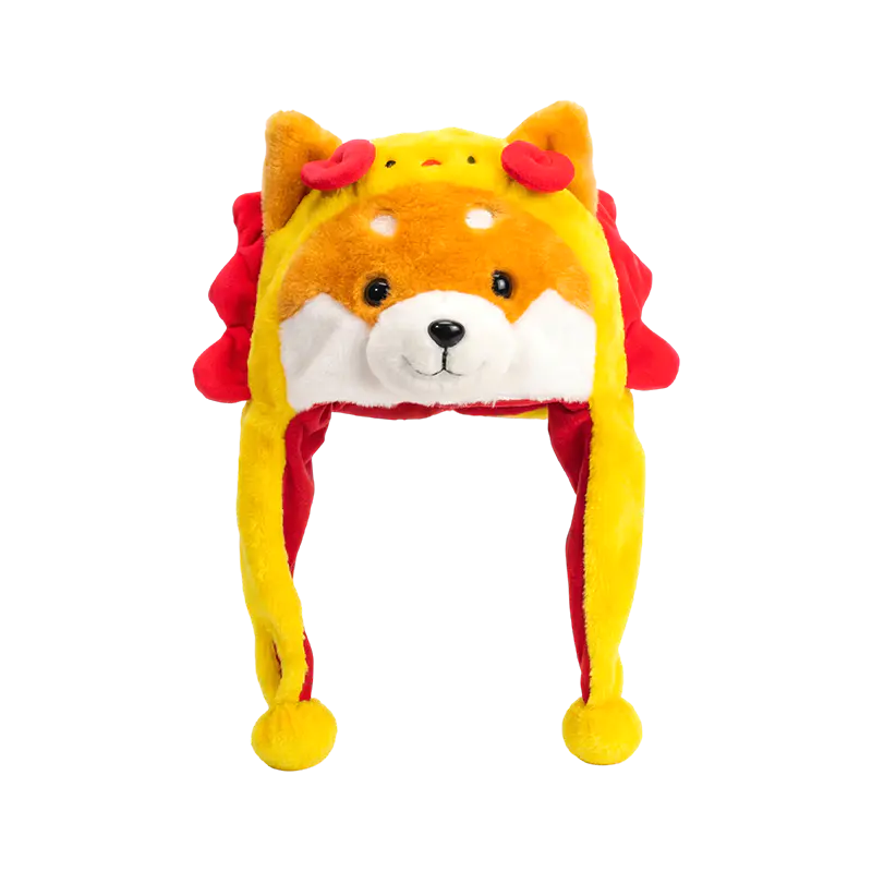 Gele shiba met rode manen pluche hoed