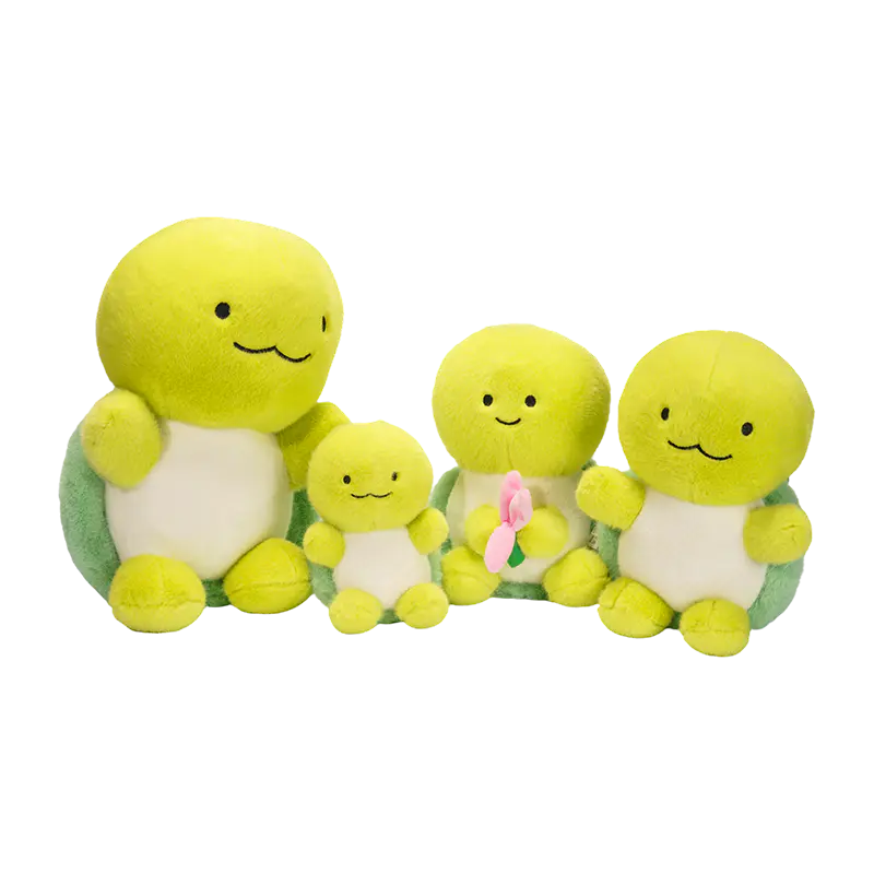 Grijnzende schildpad pluche poppengroep